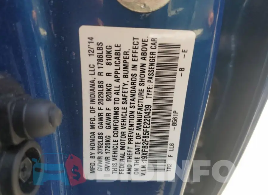 19XFB2F85FE220439 Photo# 13