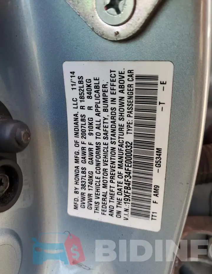 19XFB4F34FE000032 Photo# 13