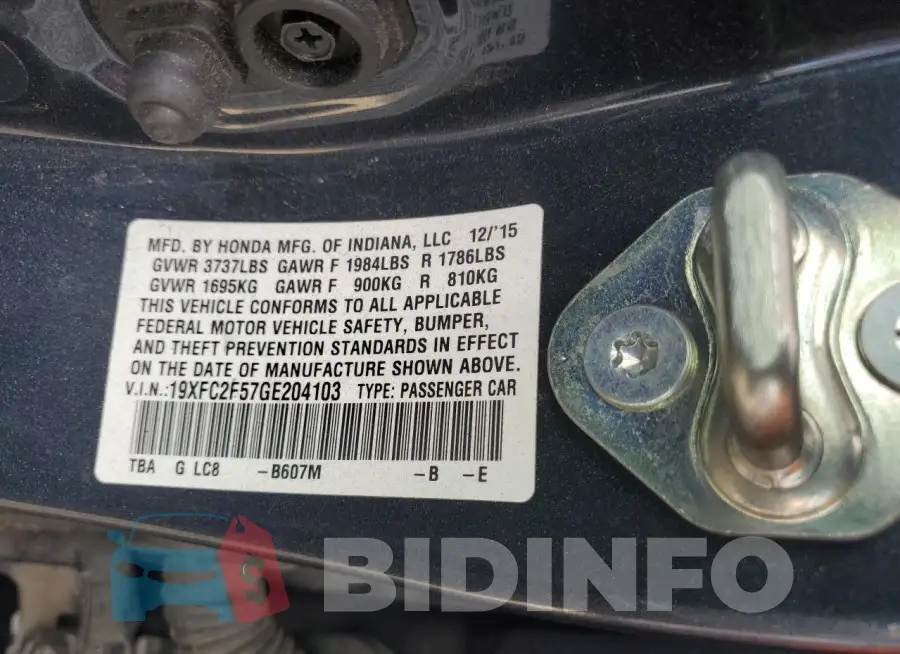 19XFC2F57GE204103 Photo# 12