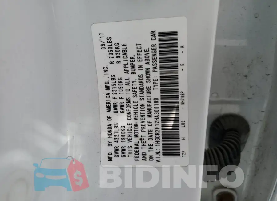 1HGCR2F12HA300189 Photo# 12