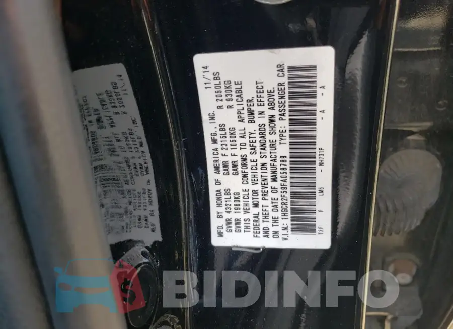 1HGCR2F59FA058789 Photo# 12