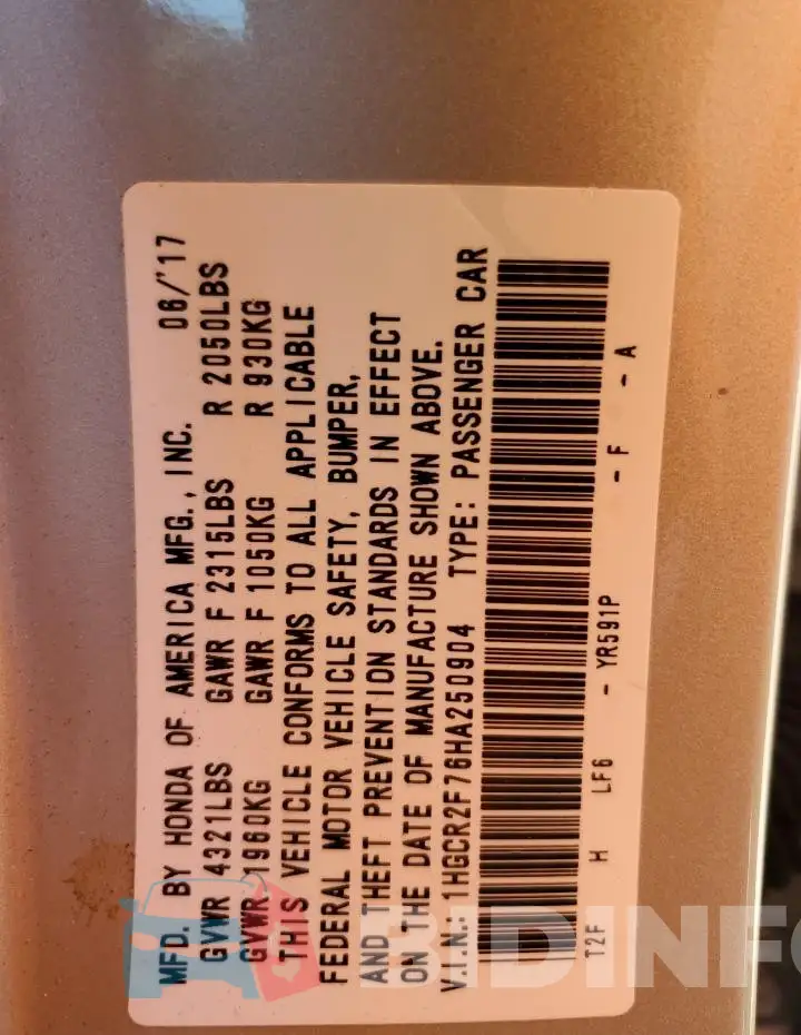 1HGCR2F76HA250904 Photo# 12