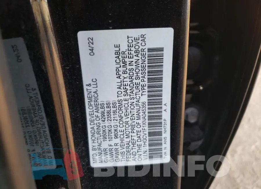 1HGCV1F1XNA045356 Photo# 13