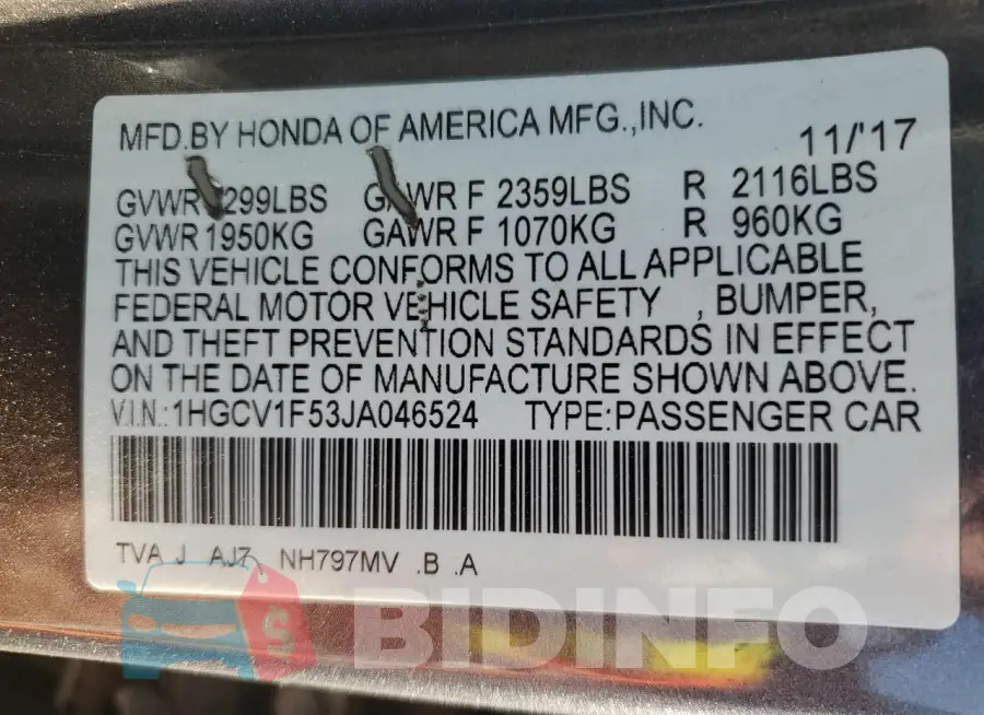 1HGCV1F53JA046524 Photo# 13