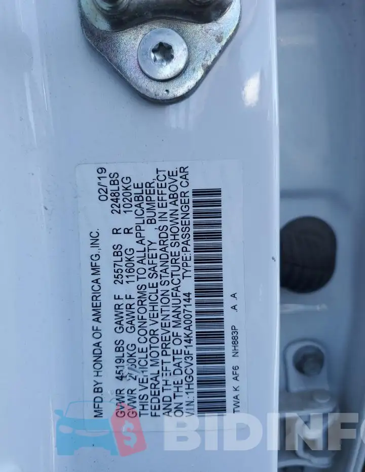 1HGCV3F14KA007144 Photo# 13