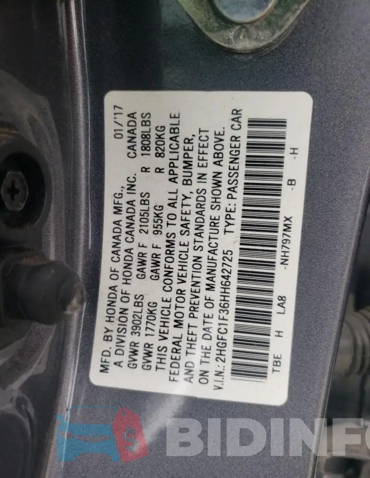 2HGFC1F36HH642725 Photo# 12