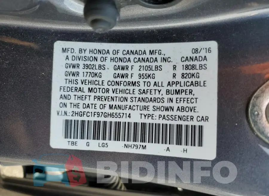 2HGFC1F97GH655714 Photo# 12