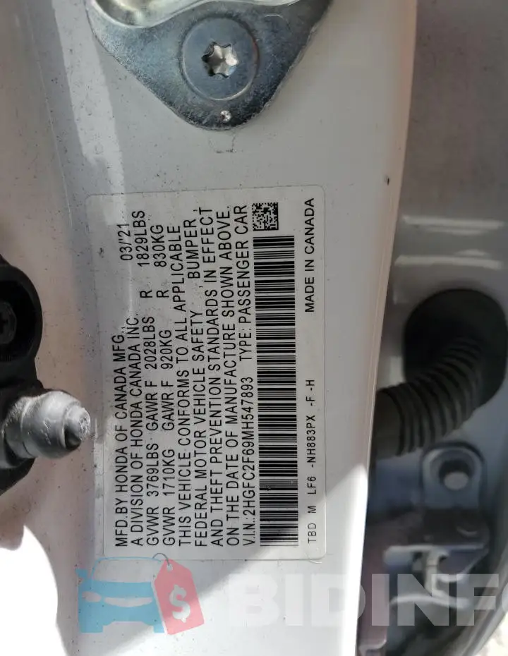 2HGFC2F69MH547893 Photo# 12