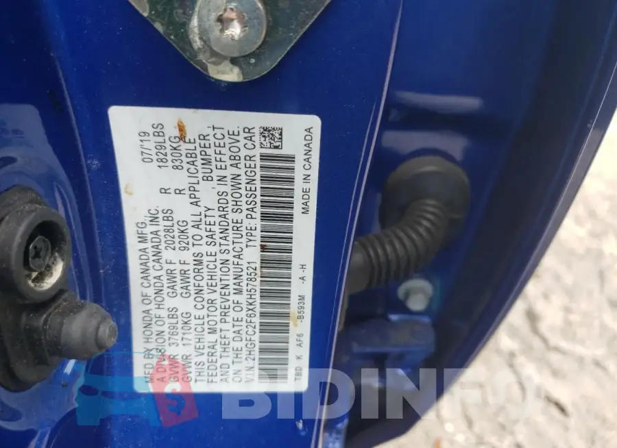 2HGFC2F6XKH578521 Photo# 12