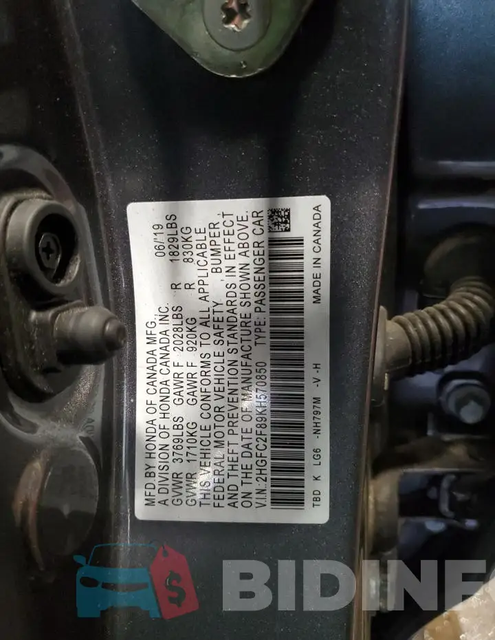 2HGFC2F89KH570850 Photo# 13