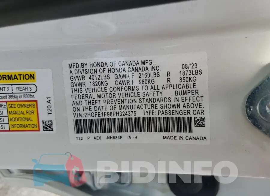 2HGFE1F98PH324375 Photo# 12