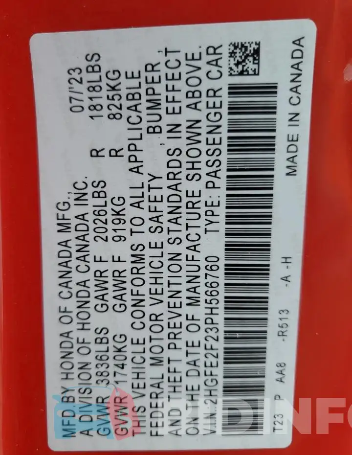 2HGFE2F23PH566760 Photo# 13