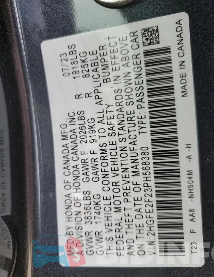 2HGFE2F23PH568380 Photo# 12