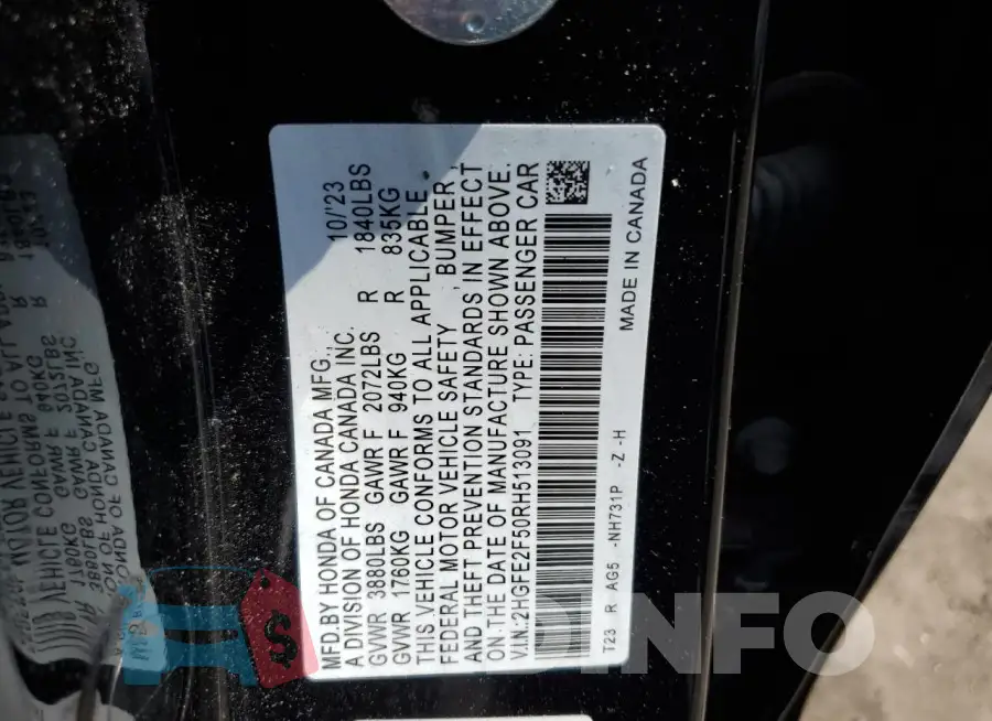 2HGFE2F50RH513091 Photo# 12