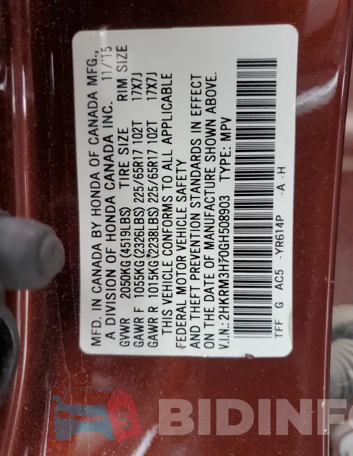 2HKRM3H70GH508903 Photo# 14