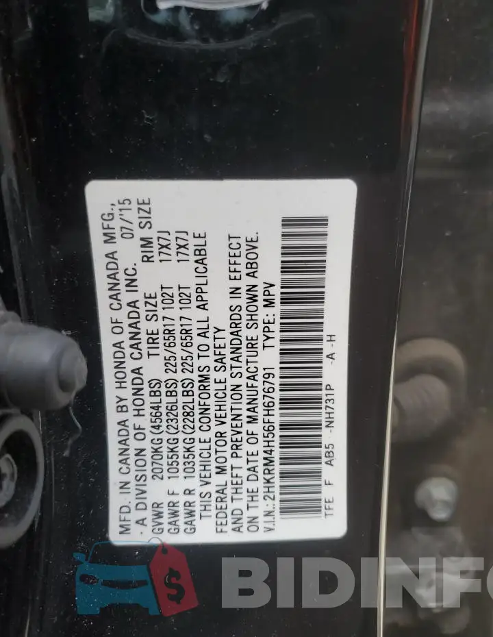 2HKRM4H56FH676791 Photo# 12