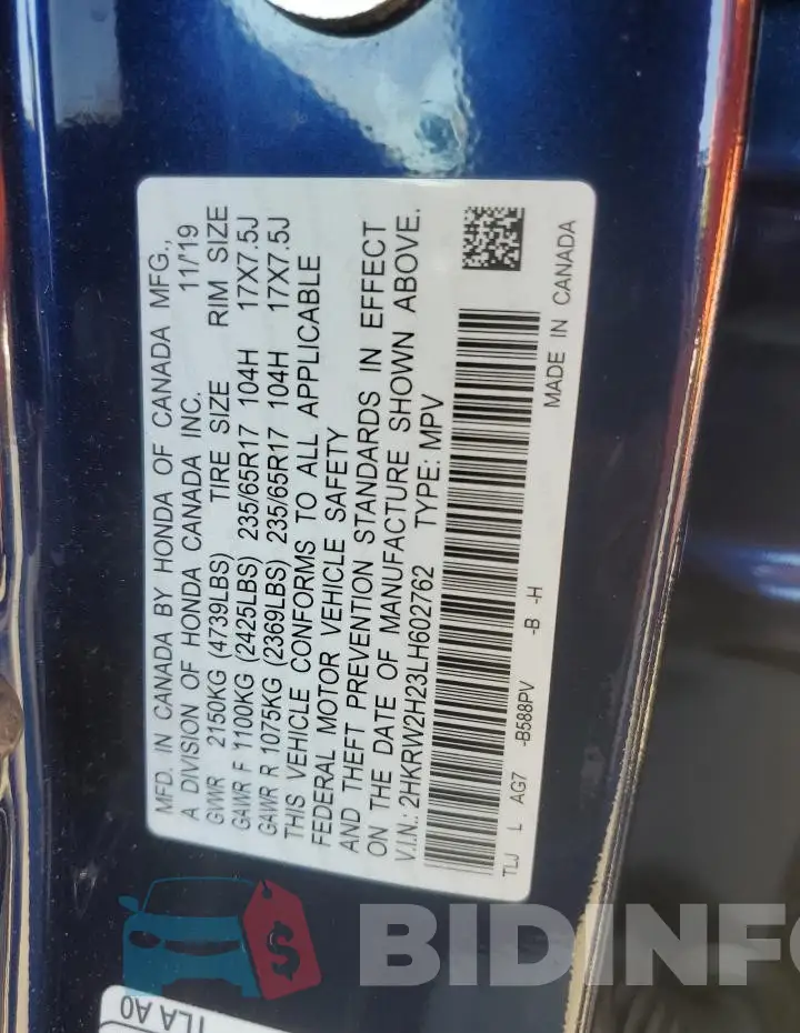 2HKRW2H23LH602762 Photo# 14