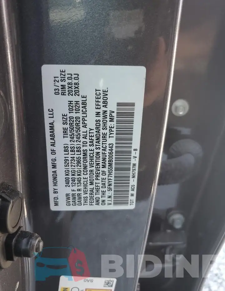 5FNYF7H55MB006443 Photo# 12