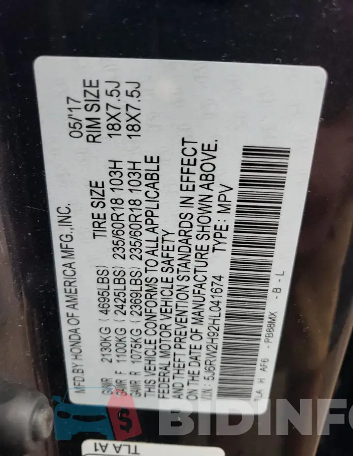 5J6RW2H92HL041674 Photo# 12