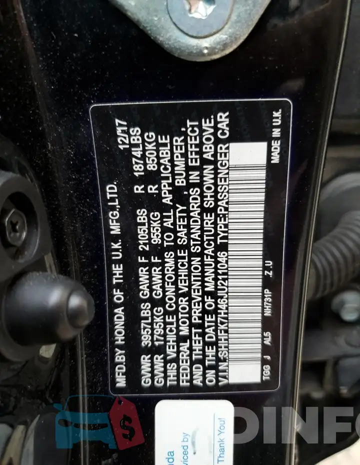 SHHFK7H46JU211046 Photo# 13