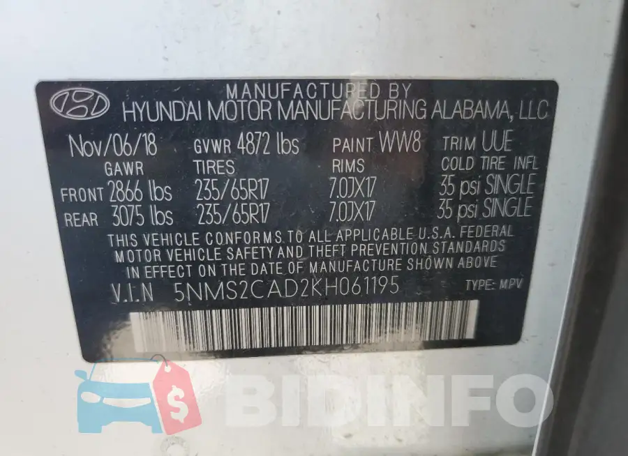 5NMS2CAD2KH061195 Photo# 13
