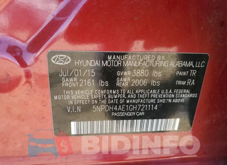 5NPDH4AE1GH721114 Photo# 12