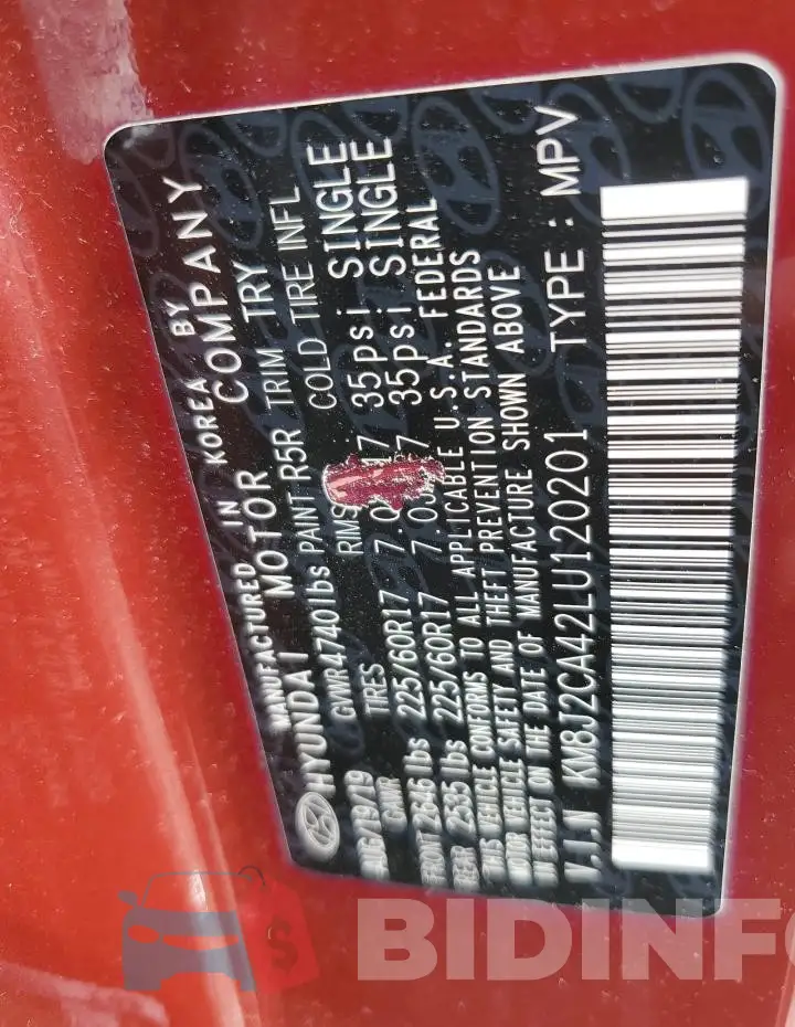 KM8J2CA42LU120201 Photo# 12