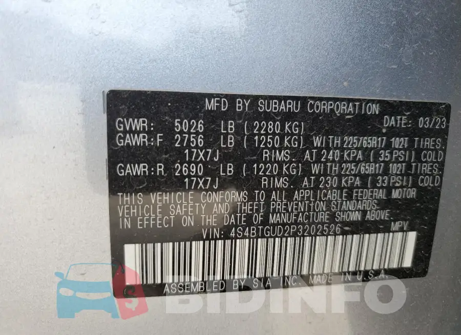 4S4BTGUD2P3202526 Photo# 13