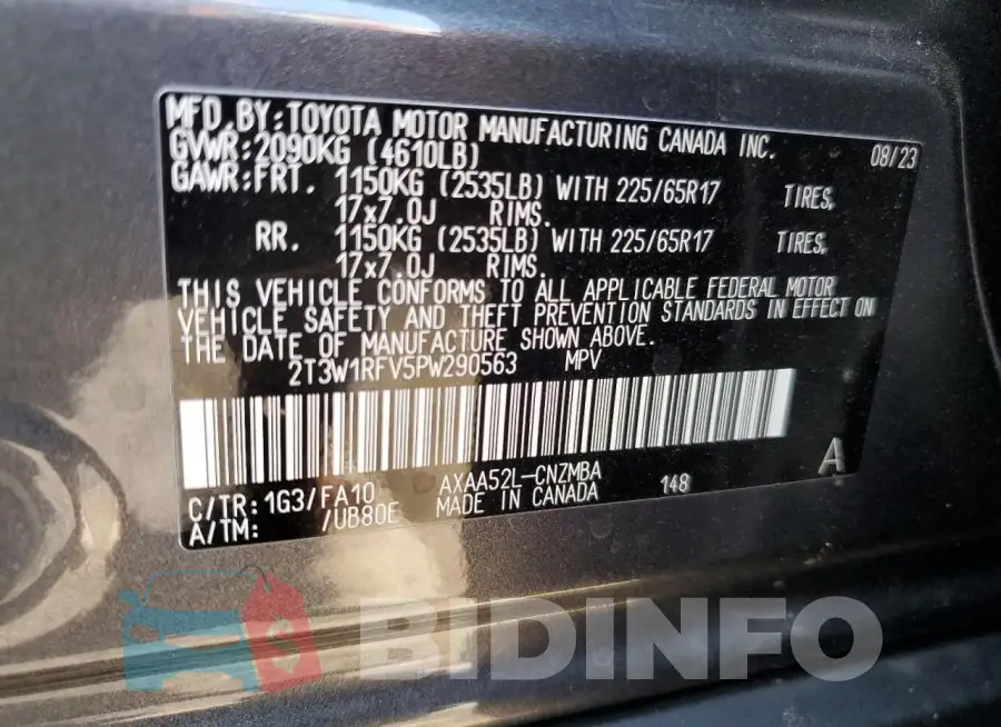 2T3W1RFV5PW290563 Photo# 13