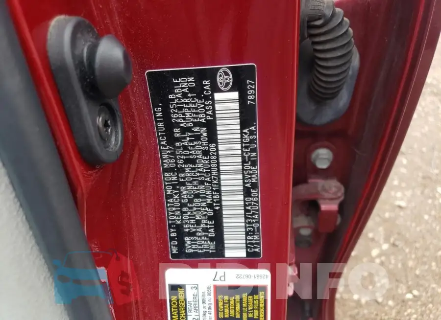 4T1BF1FK7HU808206 Photo# 12
