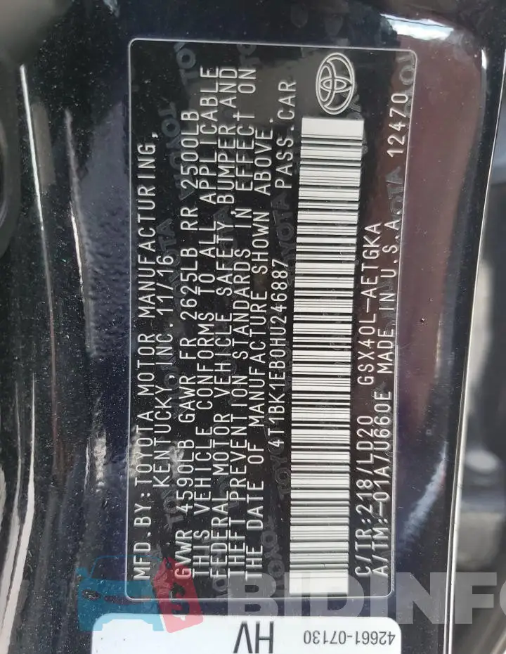 4T1BK1EB0HU246887 Photo# 12