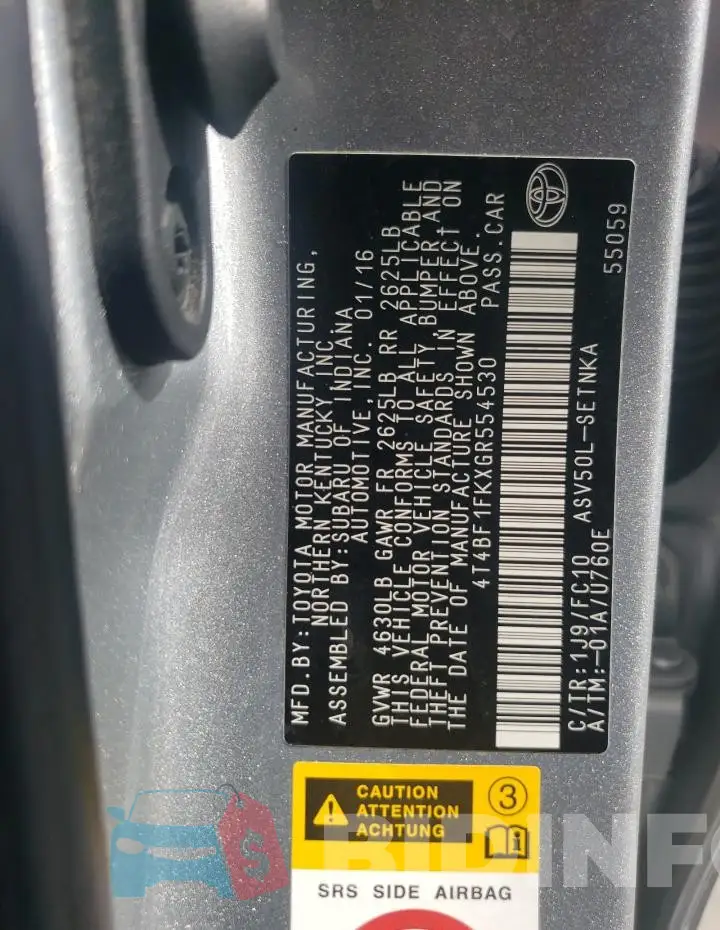4T4BF1FKXGR554530 Photo# 13