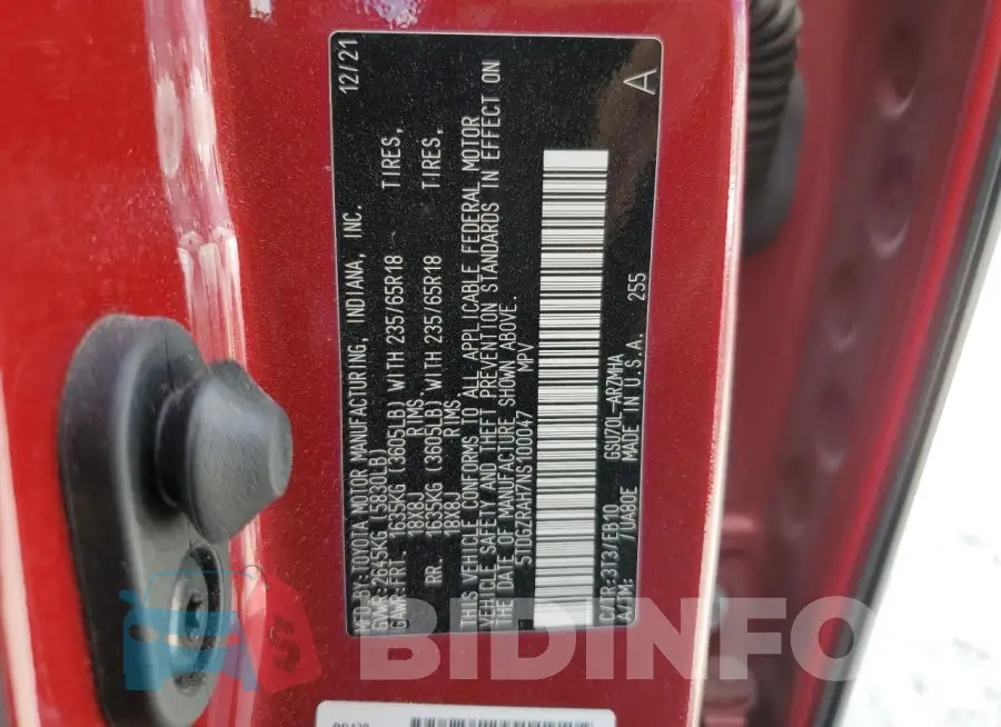 5TDGZRAH7NS100047 Photo# 13