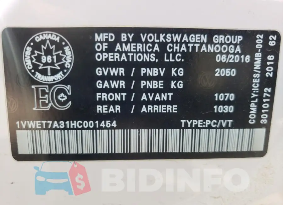1VWET7A31HC001454 Photo# 13