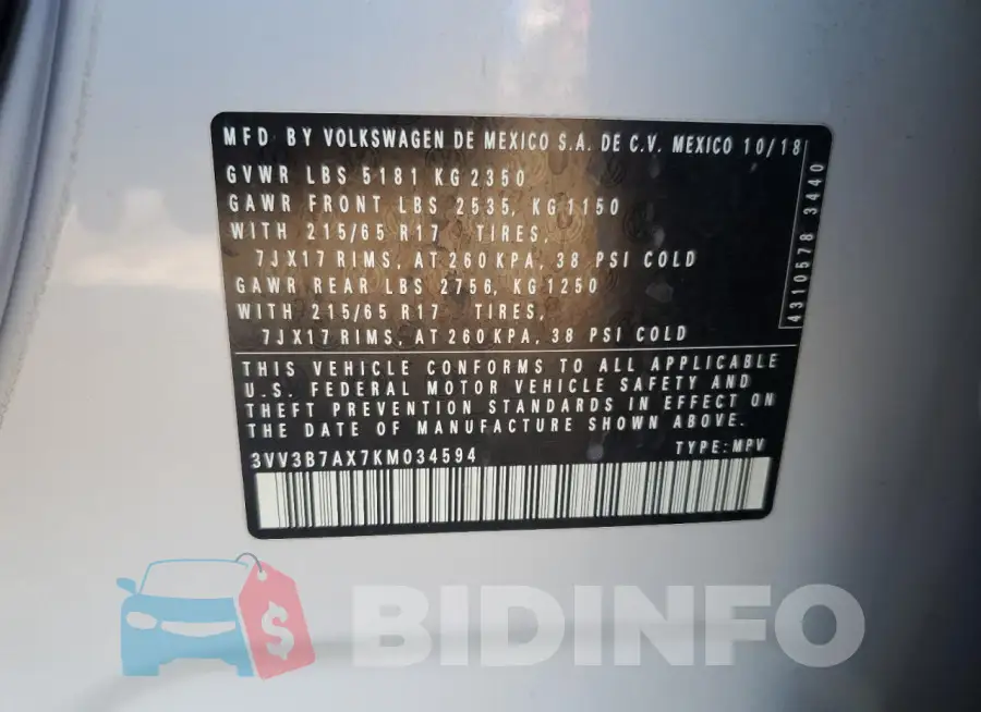 3VV3B7AX7KM034594 Photo# 12