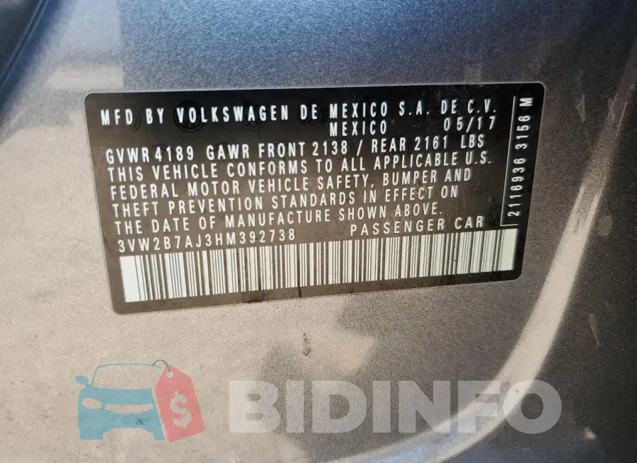 3VW2B7AJ3HM392738 Photo# 12