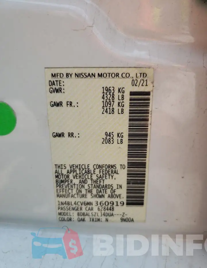 1N4BL4CV6MN360919 Photo# 12