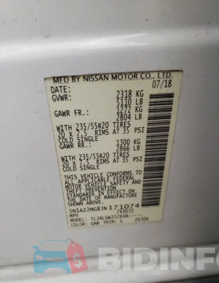 5N1AZ2MG8JN171074 Photo# 14