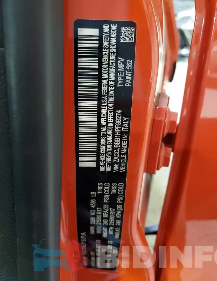 ZACCJBBB1HPF99274 Photo# 14