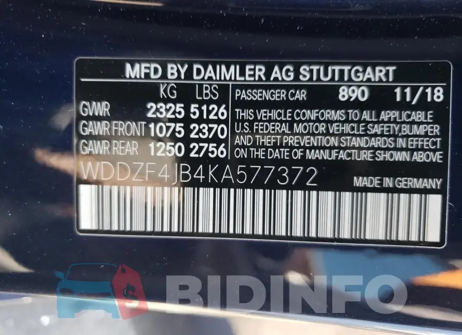 WDDZF4JB4KA577372 Photo# 12