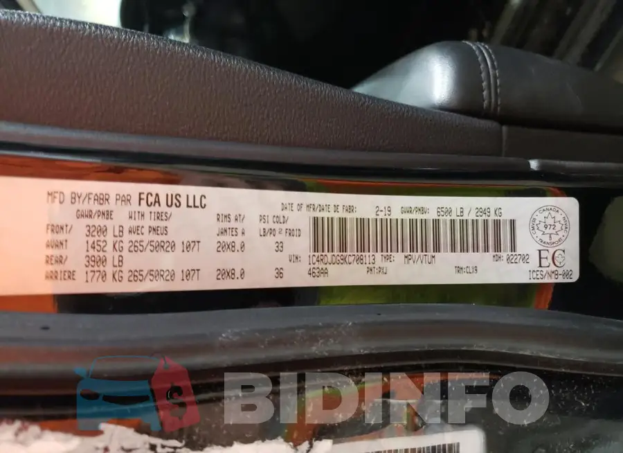 1C4RDJDG9KC708113 Photo# 13