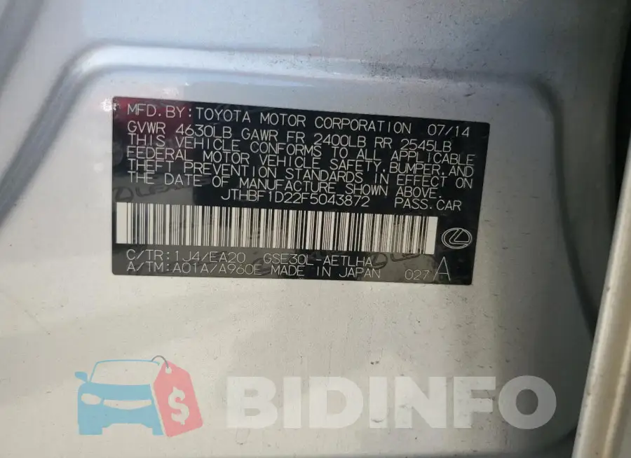 JTHBF1D22F5043872 Photo# 12
