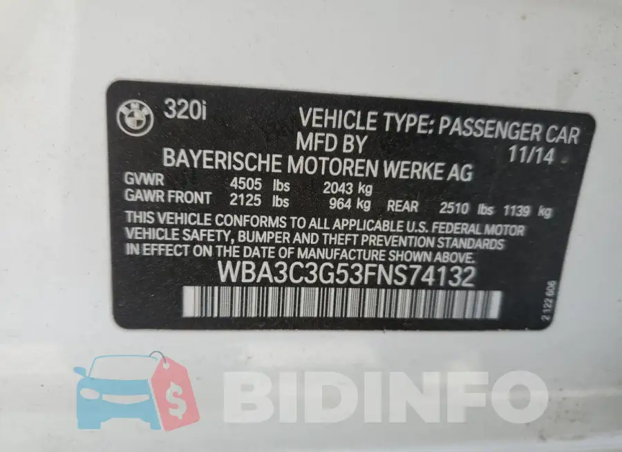 WBA3C3G53FNS74132 Photo# 12