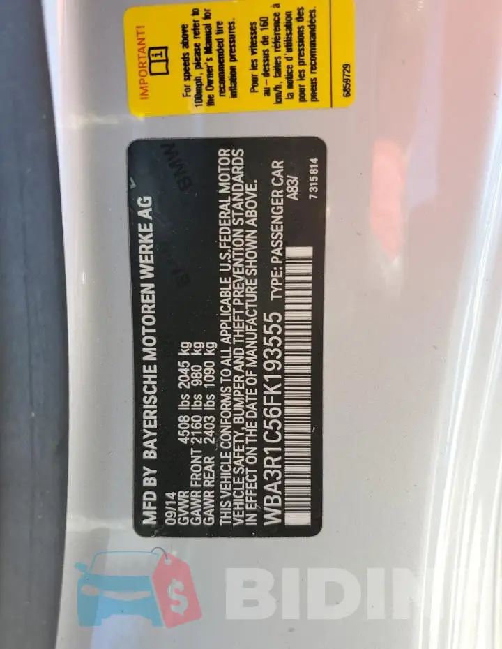 WBA3R1C56FK193555 Photo# 12