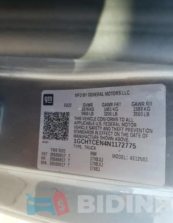 1GCHTCEN4N1172775 Photo# 12
