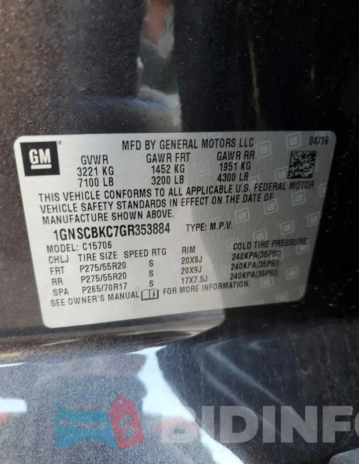 1GNSCBKC7GR353884 Photo# 13