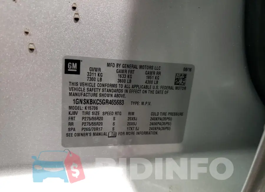 1GNSKBKC5GR465683 Photo# 13