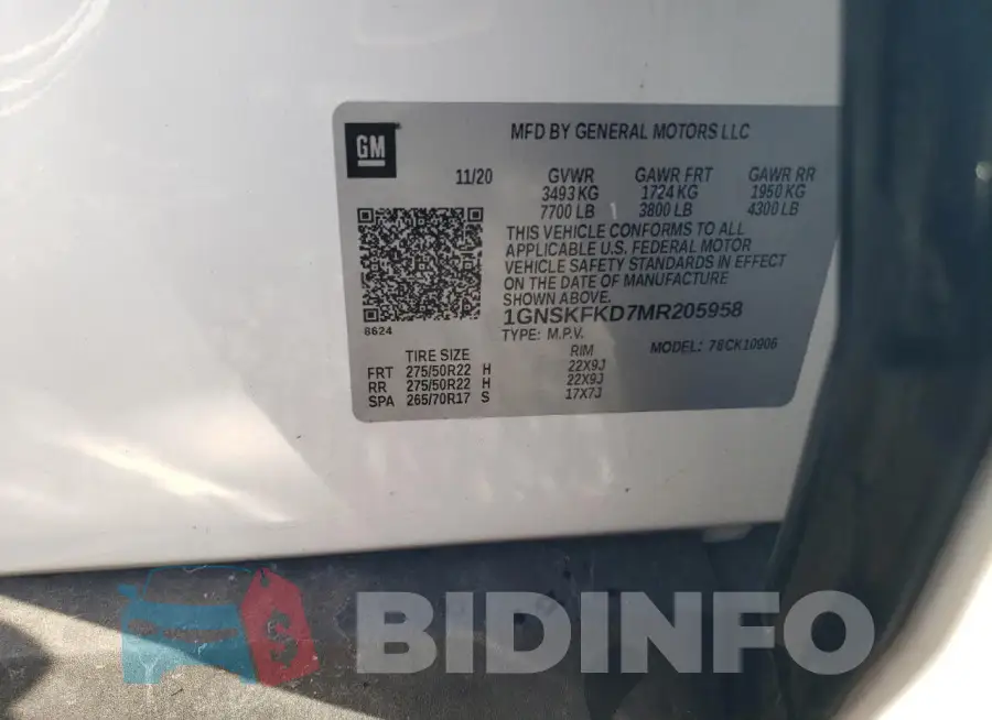 1GNSKFKD7MR205958 Photo# 13