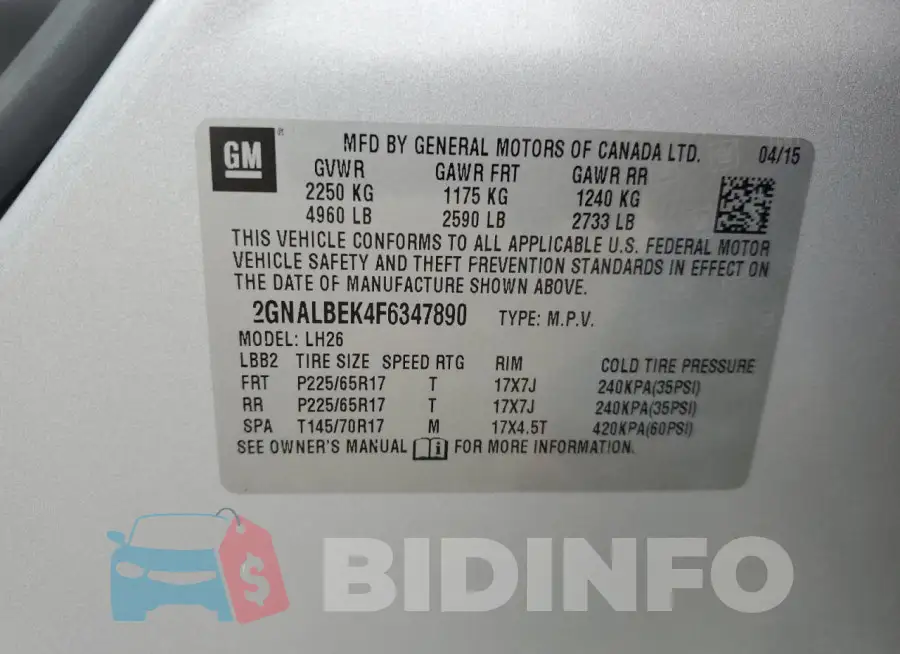 2GNALBEK4F6347890 Photo# 13
