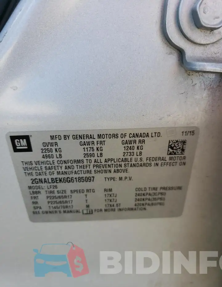 2GNALBEK6G6185097 Photo# 13